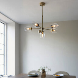 Luminosa Lighting Luminosa Livorno Multi Arm Pendant Ceiling Light Antique Brass Plate, Clear Glass - thumbnail 3