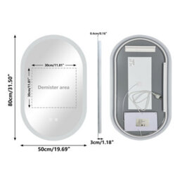 Luvodi 500X800mm Oval Led Bathroom Mirror Anti-Fog Dimmable Backlit Vanity Mirrors  Horizontal/vertical - thumbnail 2