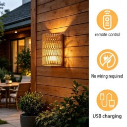 Amorly 1 Pack Boho Rattan Wall Sconce, Woven Wall Light Fixture For Bedroom Hallway Entryway - thumbnail 4