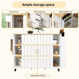 Btm Kitchen Trolley With Worktop And Wheels, Wood Grain Finish, Sliding Doors, Drawers And Spice Rack, White - thumbnail 3