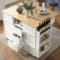 Btm Kitchen Trolley With Worktop And Wheels, Wood Grain Finish, Sliding Doors, Drawers And Spice Rack, White - thumbnail 2
