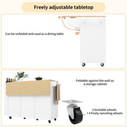 Btm Kitchen Trolley With Worktop And Wheels, Wood Grain Finish, Sliding Doors, Drawers And Spice Rack, White - thumbnail 5