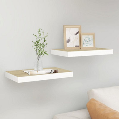 Berkfield Floating Wall Shelves 2 Pcs Oak And White 50X23X3.8 Cm Mdf - image 1