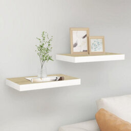 Berkfield Floating Wall Shelves 2 Pcs Oak And White 50X23X3.8 Cm Mdf - thumbnail 1