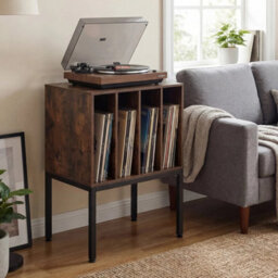 Record Storage Table With Raised Metal Legs Vinyl Display Shelf For Music Room - thumbnail 6