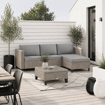 Wyld Haus Mofilo 5-Piece Brown Pe Rattan Garden Sofa Set With Corner Sofa And Glass-Top Coffee Table - image 1