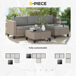 Wyld Haus Mofilo 5-Piece Brown Pe Rattan Garden Sofa Set With Corner Sofa And Glass-Top Coffee Table - thumbnail 5