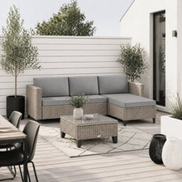Wyld Haus Mofilo 5-Piece Brown Pe Rattan Garden Sofa Set With Corner Sofa And Glass-Top Coffee Table