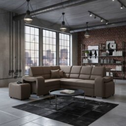 Wakiki Corner Sofa Bed With Two Ottomans Foam Wave Springs Wooden Frame Storage 260X96X190Cm Brown Left