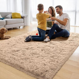Ameha Living Room 120 X 170 Cm Fluffy Shaggy Beige Area Rugs For Bedroom Modern Super Soft Plush Carpet Non-Slip Non Shedding Rug - thumbnail 9