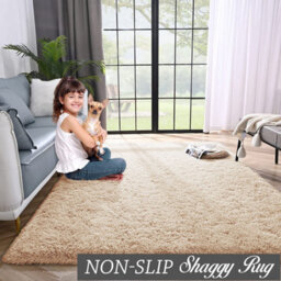 Ameha Living Room 120 X 170 Cm Fluffy Shaggy Beige Area Rugs For Bedroom Modern Super Soft Plush Carpet Non-Slip Non Shedding Rug - thumbnail 1