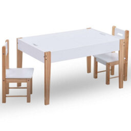 Vidaxl 3 Piece Kids Storage Chalkboard Table Chair Set Black And White Kids Table And Chair Sets - thumbnail 1