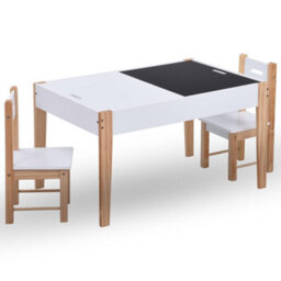 Vidaxl 3 Piece Kids Storage Chalkboard Table Chair Set Black And White Kids Table And Chair Sets - thumbnail 2