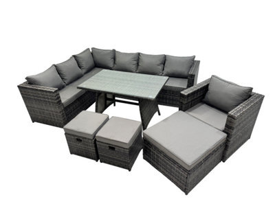 Fimous 10-Seater Outdoor Pe Rattan Sofa Set With Dining Table Patio Garden Furniture Sets With Chair 3 Stools Dark Grey Mixed - image 1