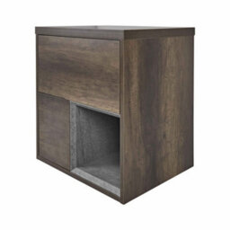 Homestylestore 600mm Dark Oak Led Lit Wall Hung Bathroom Vanity Unit With Square Countertop Basin - thumbnail 3