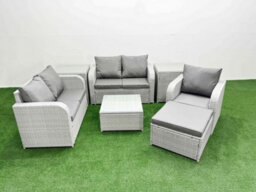 Fimous Rattan Garden Furniture Set Reclining Chair Loveseat Sofa Coffee Table Indoor Outdoor Set Big Stool 2 Side Table - thumbnail 1