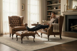 Chesterfield 2 X Wing Chairs + Footstool Old English Tan Leather In Mallory Style - thumbnail 3