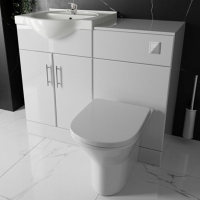 FNX Bathrooms Bubly Bathrooms™ Furniture Set - Cloakroom Vanity Unit Basin Sink And 500mm Back To Wall Toilet Wc With Cistern, Plate, Tap, Waste