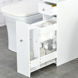 Homcom Slim Floor Cabinet Narrow Wooden Storage With Drawers Bathroom White - thumbnail 9