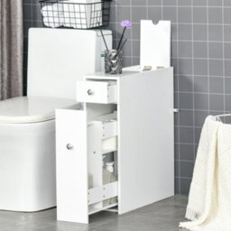 Homcom Slim Floor Cabinet Narrow Wooden Storage With Drawers Bathroom White - thumbnail 7