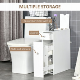 Homcom Slim Floor Cabinet Narrow Wooden Storage With Drawers Bathroom White - thumbnail 5