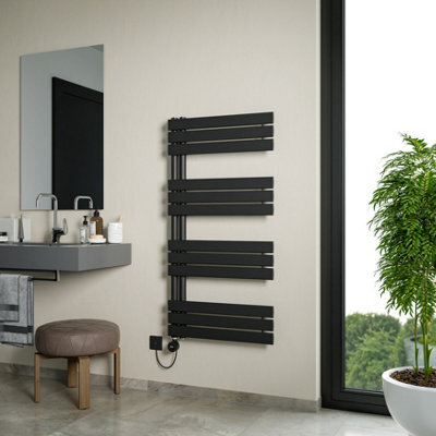 Agadon Lola Open Electric Designer Panel Towel Radiator - 1200 X 600 mm Black - 600 W Smart Heating Element - image 1