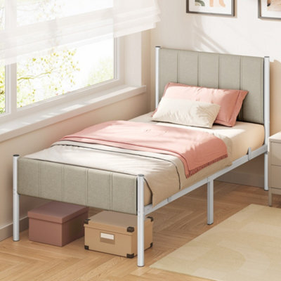 Ledrem Metal Platform Bed, Upholstered Headboard Single Bed Frame, Easy Assembly For Bedroom, 90 X 190 Cm, Beige - image 1