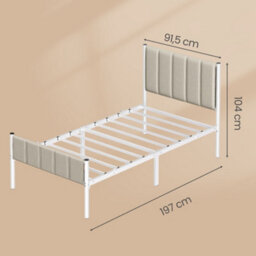 Ledrem Metal Platform Bed, Upholstered Headboard Single Bed Frame, Easy Assembly For Bedroom, 90 X 190 Cm, Beige - thumbnail 4