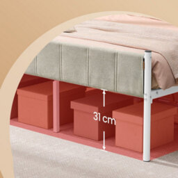 Ledrem Metal Platform Bed, Upholstered Headboard Single Bed Frame, Easy Assembly For Bedroom, 90 X 190 Cm, Beige - thumbnail 8