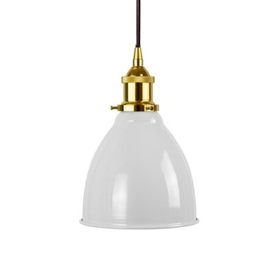 Pale Grey Classic Small Pantry Metal Painted Dome Pendant Light With Gold Lamp Holder And Black Round Cable - Se Home
