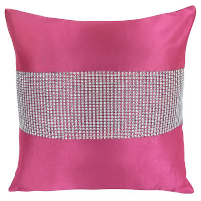 Velosso Diamonte Detail Embellished Cushion, Luxury Sofa Cushion Slip With Decorative Zip Closure - Fuschia