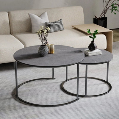 2X Luxury Round Nesting Coffee Table Thicken Metal Marble Stacking Accent Table - image 1