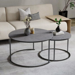 2X Luxury Round Nesting Coffee Table Thicken Metal Marble Stacking Accent Table