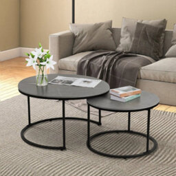 2X Luxury Round Nesting Coffee Table Thicken Metal Marble Stacking Accent Table - thumbnail 4