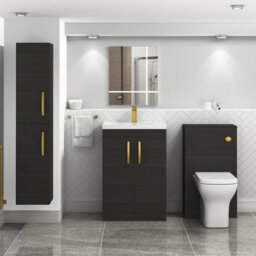 Royal Bathrooms Turin Hale Black 600mm Floor Standing Vanity Unit 2 Door With Mid-Edge Basin Sink & Brushed Brass Handles - thumbnail 2