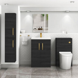 Royal Bathrooms Turin Hale Black 600mm Floor Standing Vanity Unit 2 Door With Mid-Edge Basin Sink & Brushed Brass Handles - thumbnail 4