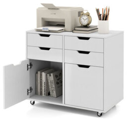 Gainoom 4 Drawer Dresser Mobile Storage Cabinet With Doors Modern Chest Of Drawers White - thumbnail 1