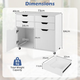 Gainoom 4 Drawer Dresser Mobile Storage Cabinet With Doors Modern Chest Of Drawers White - thumbnail 2