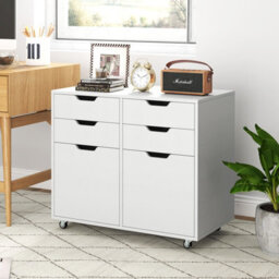 Gainoom 4 Drawer Dresser Mobile Storage Cabinet With Doors Modern Chest Of Drawers White - thumbnail 6