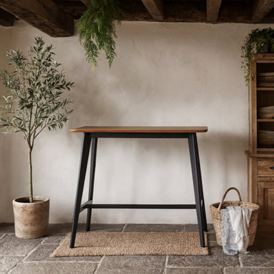 Wyld Haus Saffron Bar Table - Natural Oak Veneer Top With Matte Black Base, Bar Height Design - image 1