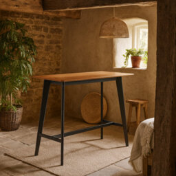 Wyld Haus Saffron Bar Table - Natural Oak Veneer Top With Matte Black Base, Bar Height Design - thumbnail 2