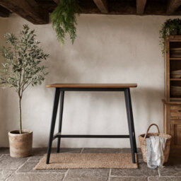 Wyld Haus Saffron Bar Table - Natural Oak Veneer Top With Matte Black Base, Bar Height Design
