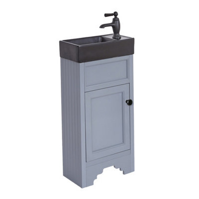 Homestylestore Light Grey 400mm Bathroom Vanity Unit With Black Basin And Black Round Handles - image 1