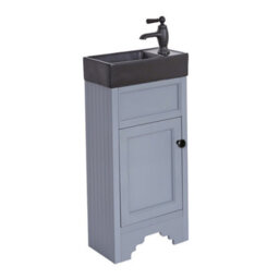 Homestylestore Light Grey 400mm Bathroom Vanity Unit With Black Basin And Black Round Handles - thumbnail 1
