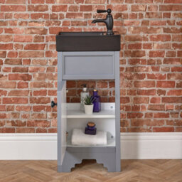 Homestylestore Light Grey 400mm Bathroom Vanity Unit With Black Basin And Black Round Handles - thumbnail 3