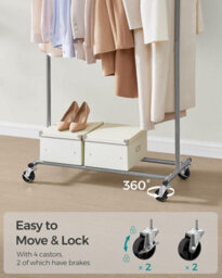 Songmics Rolling Garment Rack, Sturdy Clothes Stand With Expandable Hanging Bar, Simple Setup, Mobile, Dove Grey - thumbnail 5