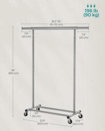 Songmics Rolling Garment Rack, Sturdy Clothes Stand With Expandable Hanging Bar, Simple Setup, Mobile, Dove Grey - thumbnail 2