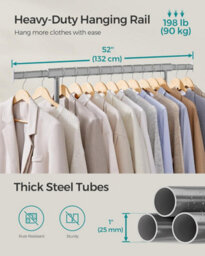 Songmics Rolling Garment Rack, Sturdy Clothes Stand With Expandable Hanging Bar, Simple Setup, Mobile, Dove Grey - thumbnail 4