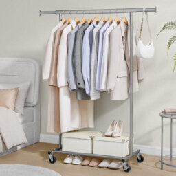 Rolling Garment Rack, Sturdy Clothes Stand With Expandable Hanging Bar, Simple Setup, Mobile, Dove Grey