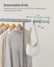 Songmics Rolling Garment Rack, Sturdy Clothes Stand With Expandable Hanging Bar, Simple Setup, Mobile, Dove Grey - thumbnail 3